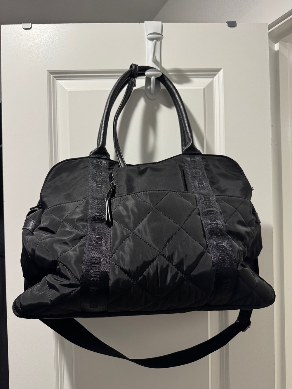 Steve Madden Black Quilted Travel Weekender Duffle Bag and Wristlet